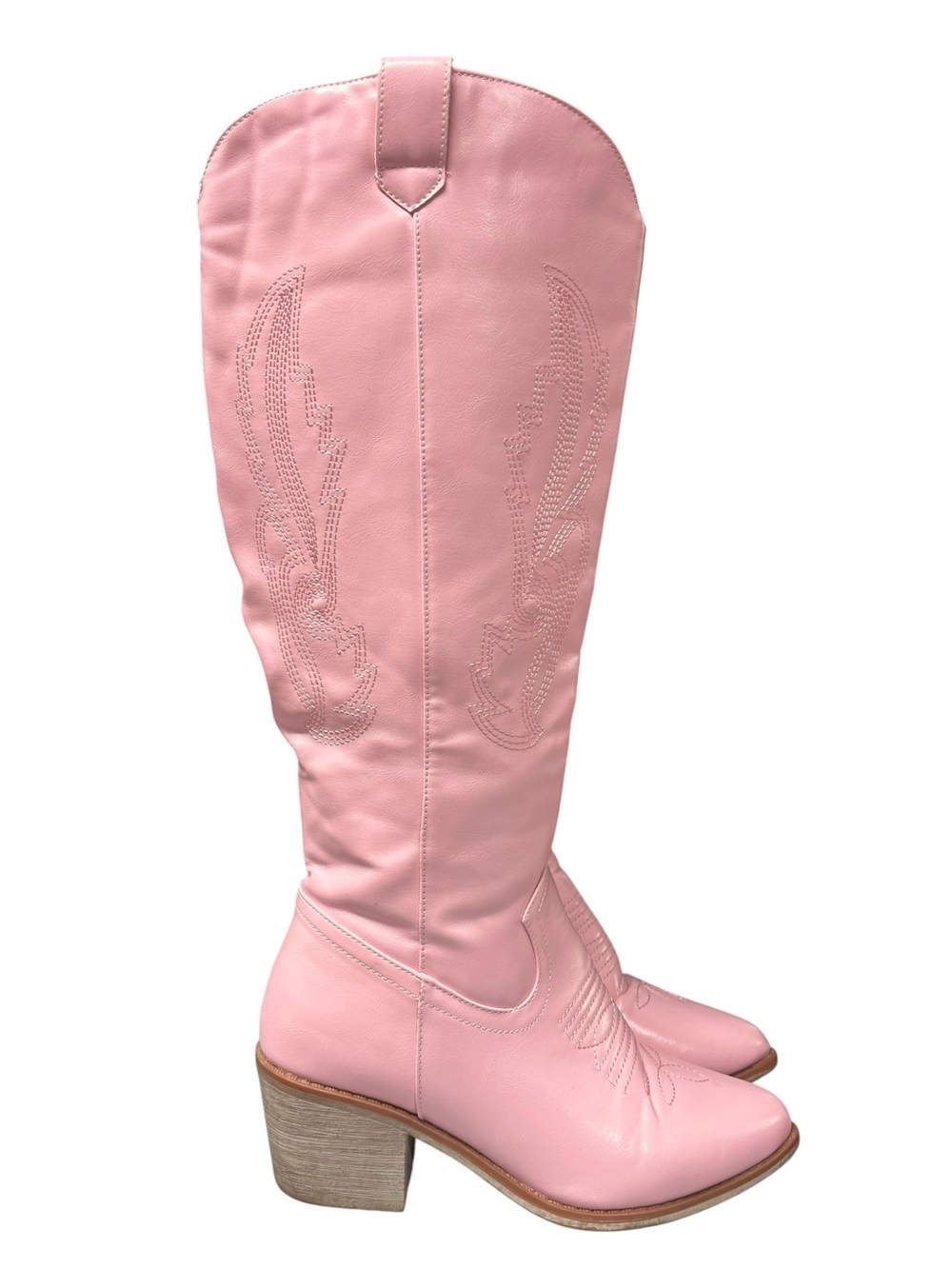 Sophia Taylor | Wide Calf/Wide Width Pink Faux Leather Embroidered Cowboy Boots